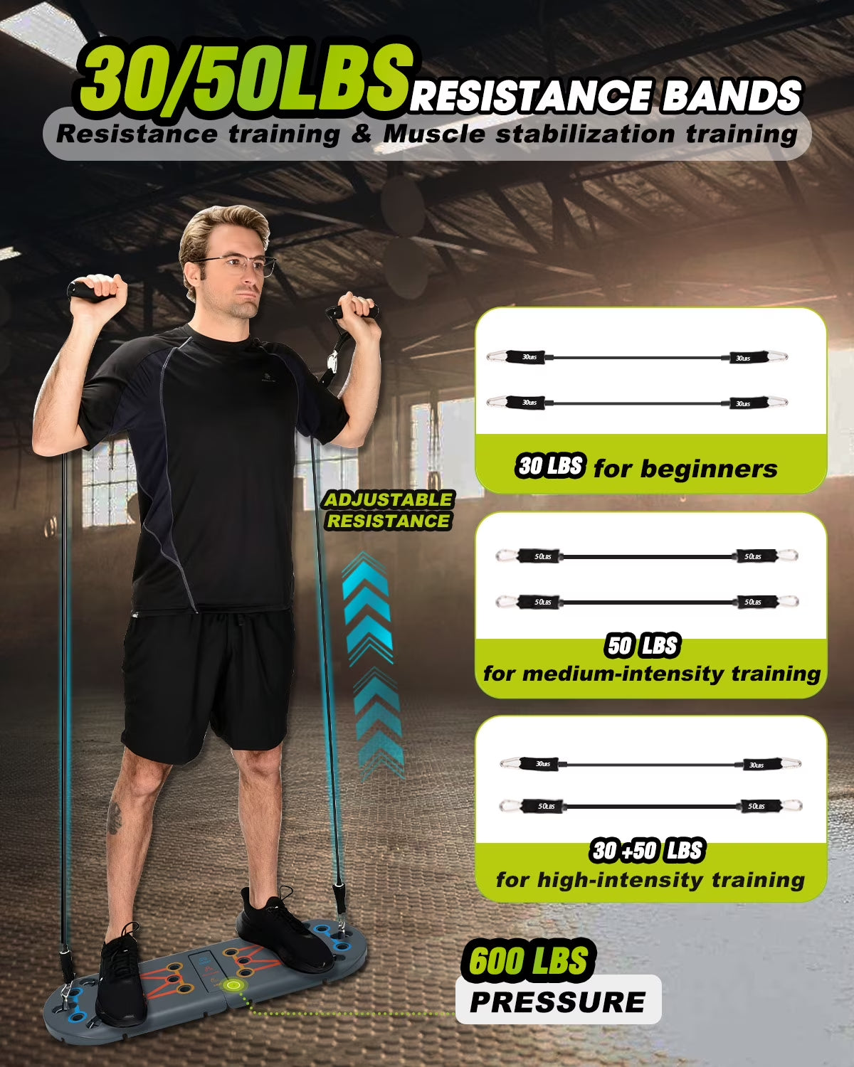 27-In-1 Portable Gym Equipment for Building Muscle, Push-Up Board, Resistance Bands