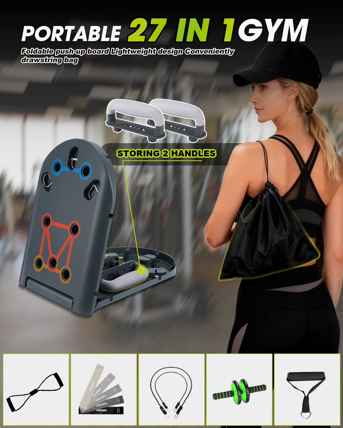 27-In-1 Portable Gym Equipment for Building Muscle, Push-Up Board, Resistance Bands