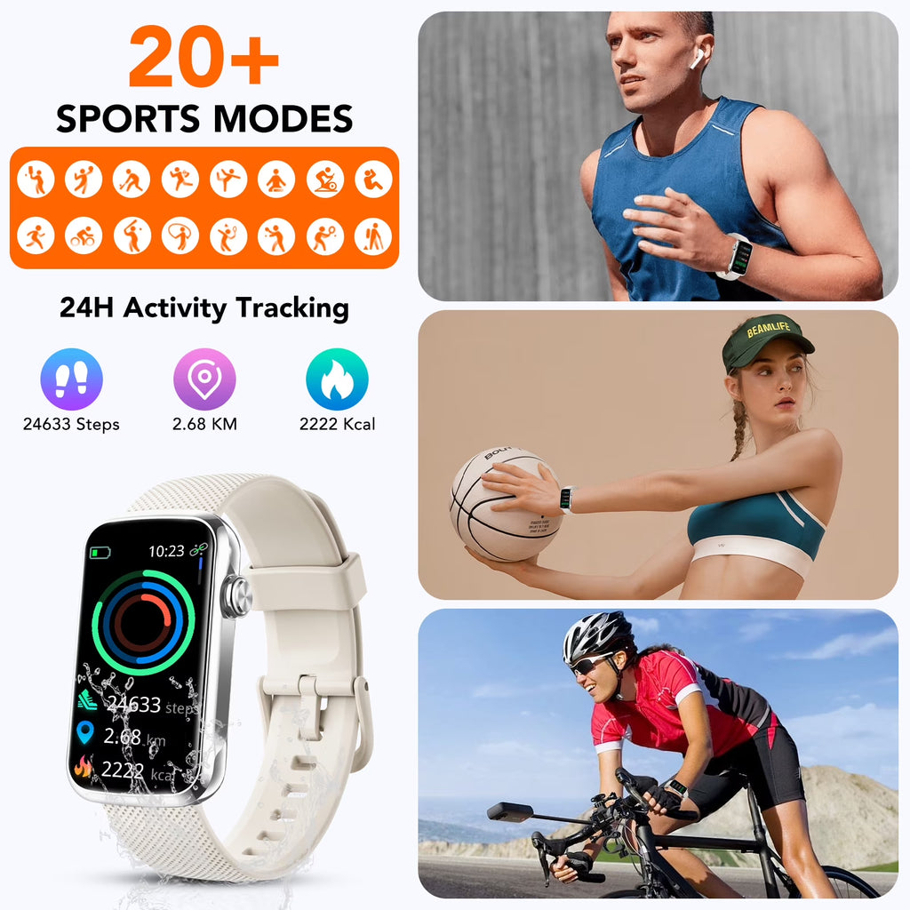 1.47" Fitness Tracker, Smartwatch for Women Men with Multiple Sport Modes Step Counter, Bluetooth Calls (Make/Answer), IP68 Waterproof, Fitness Tracker Compatible with Android and Iphone,White